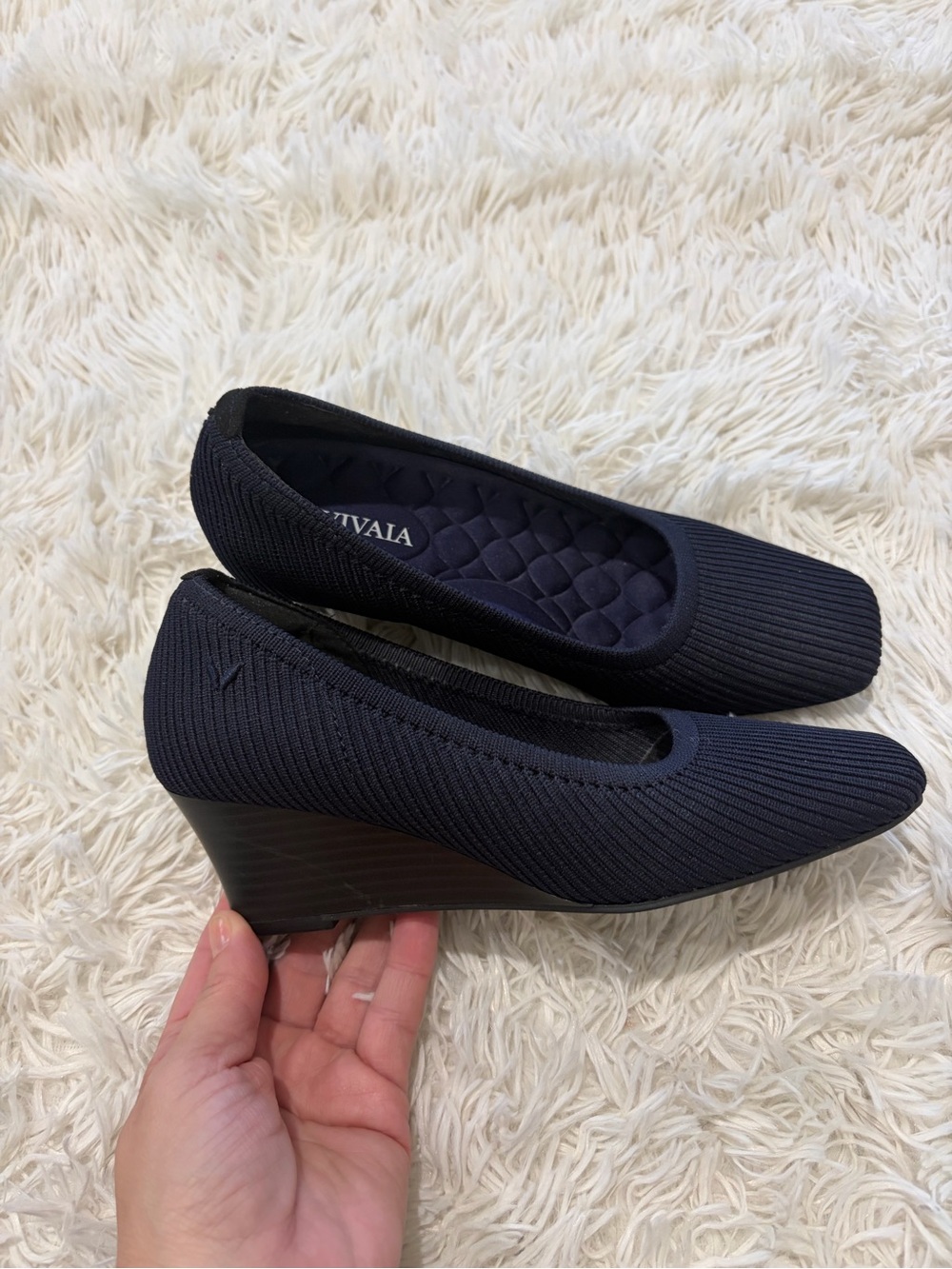 Vivaia Square-Toe Margot Wedge - Size 35 US 5- navy